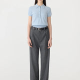 Bassike Wool Cashmere Short Sleeve Slim Fit Polo in Pale Blue and Charcoal and Marle