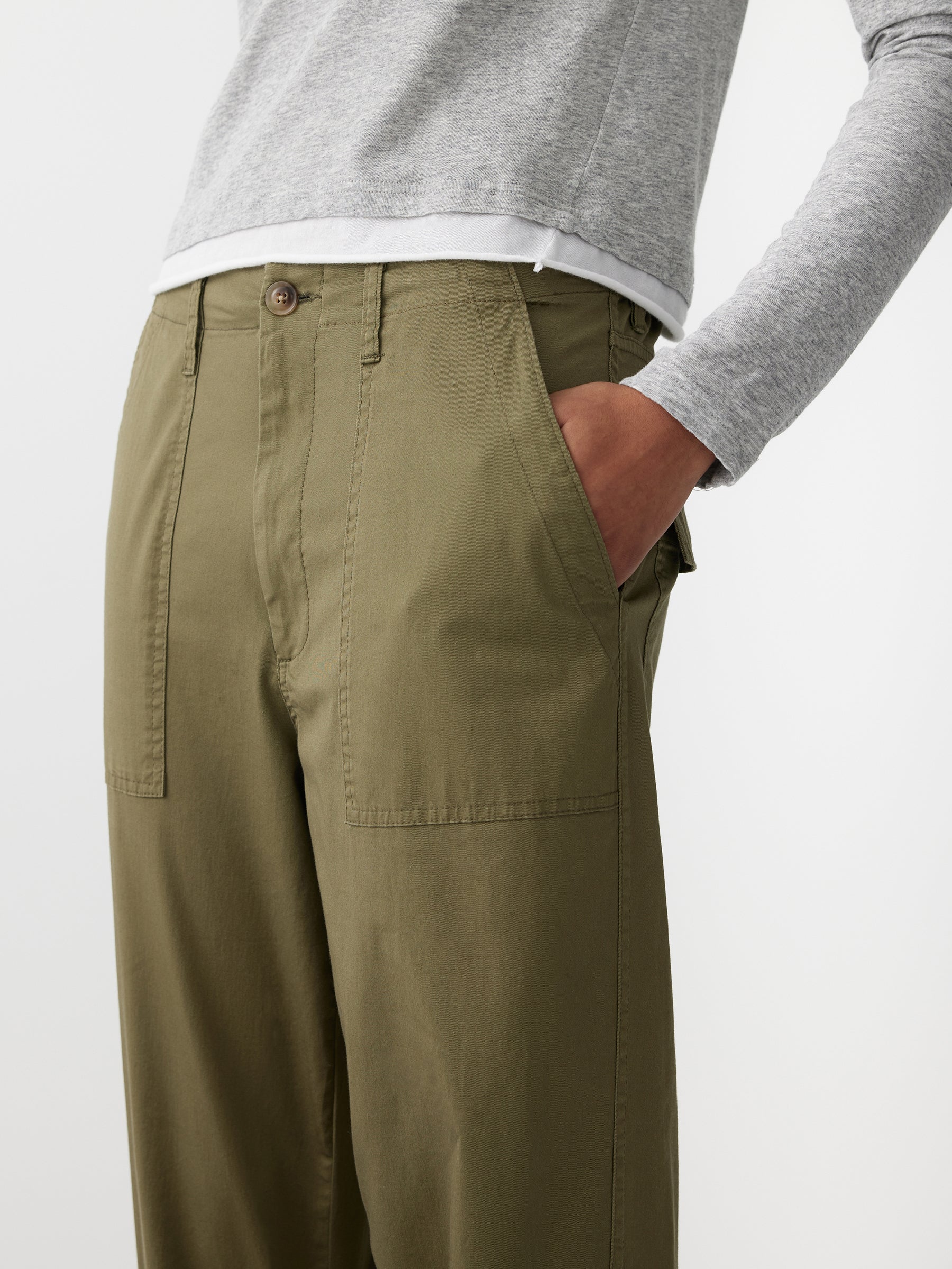 Bassike Stretch Cotton Relaxed Pant in Military