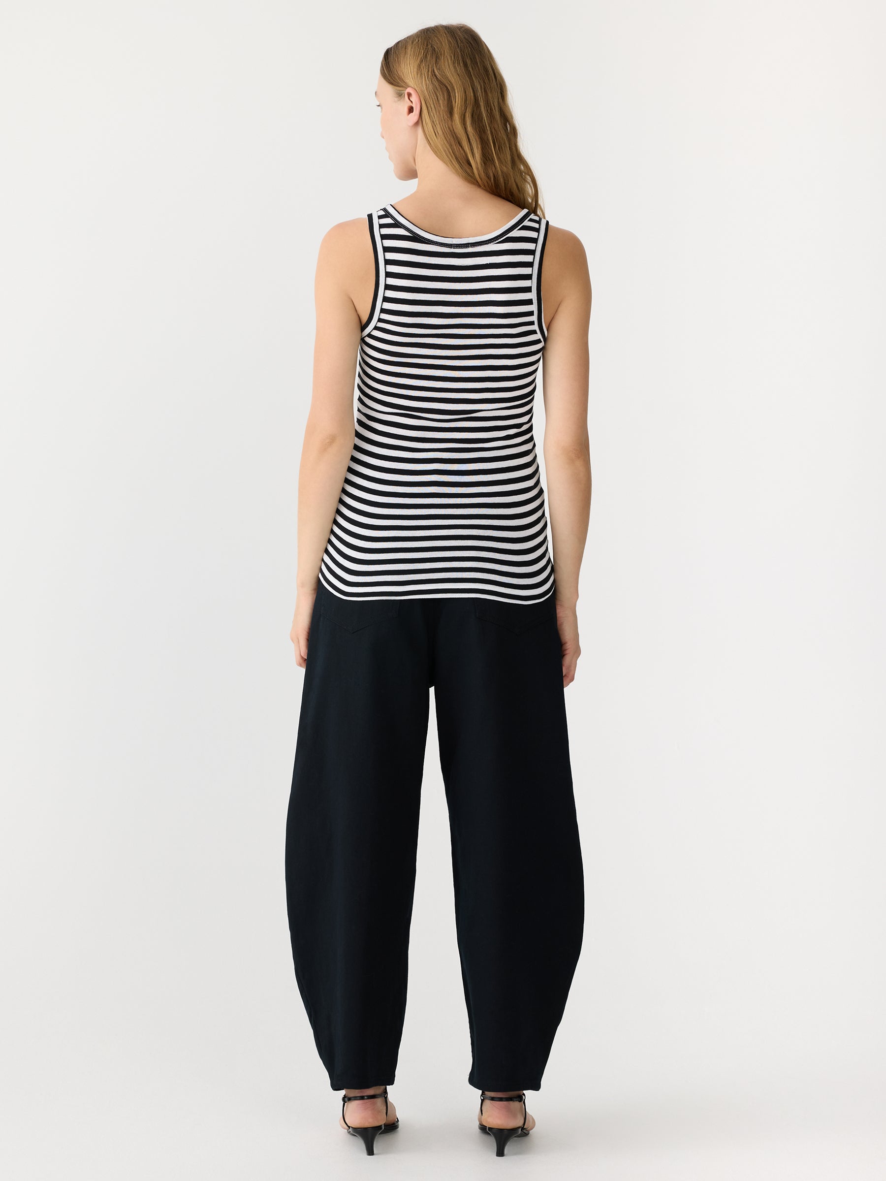 Bassike Stripe Slim Rib Tank II in Black and White