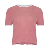 Bassike Stripe Rib Baby Short Sleeve T-Shirt in Red and White