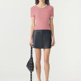 Bassike Stripe Rib Baby Short Sleeve T-Shirt in Red and White