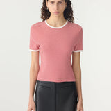 Bassike Stripe Rib Baby Short Sleeve T-Shirt in Red and White