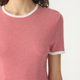 Bassike Stripe Rib Baby Short Sleeve T-Shirt in Red and White