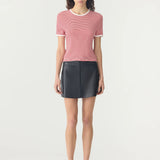 Bassike Stripe Rib Baby Short Sleeve T-Shirt in Red and White