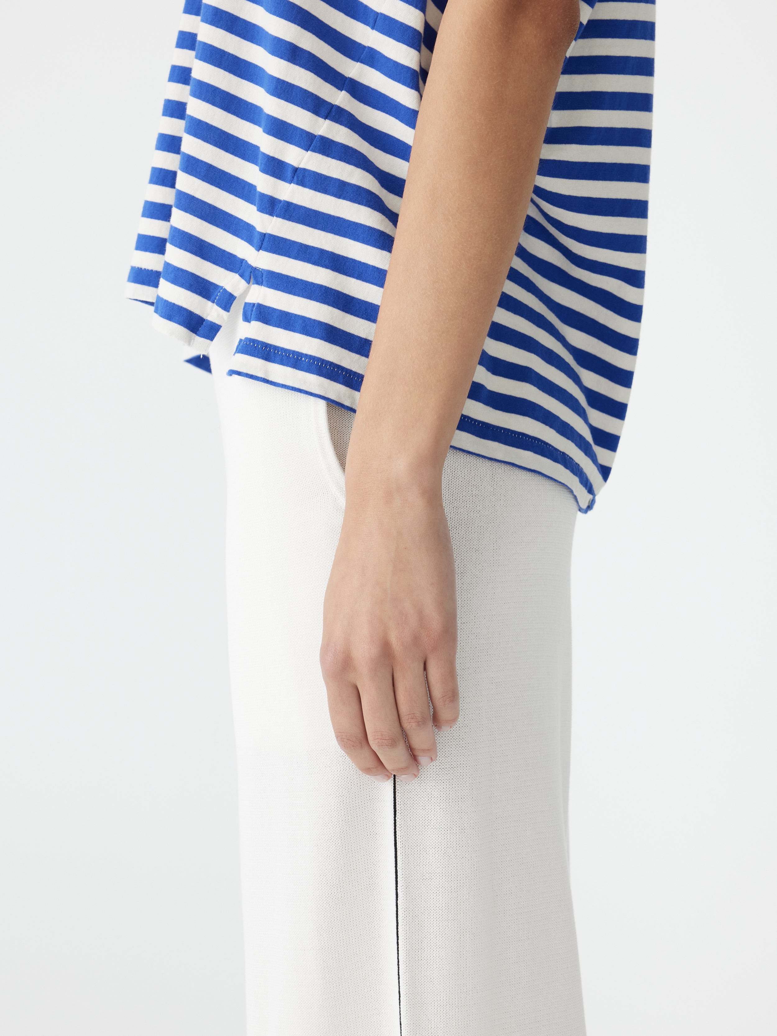 Bassike Stripe Scoop Neck Tank in Natural and Cobalt