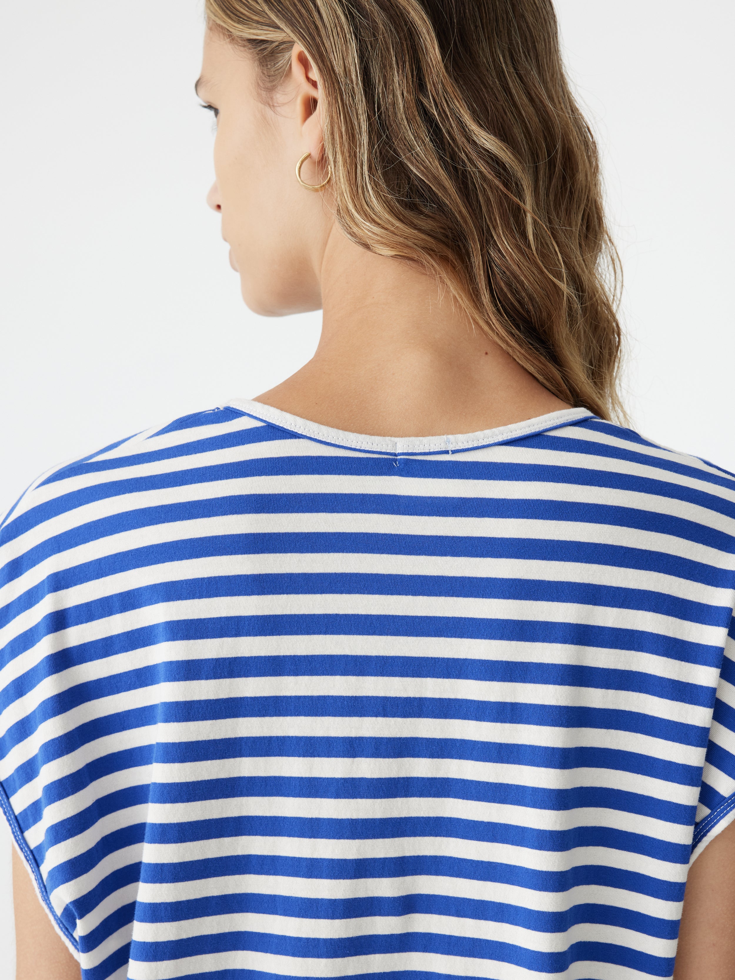 Bassike Stripe Scoop Neck Tank in Natural and Cobalt