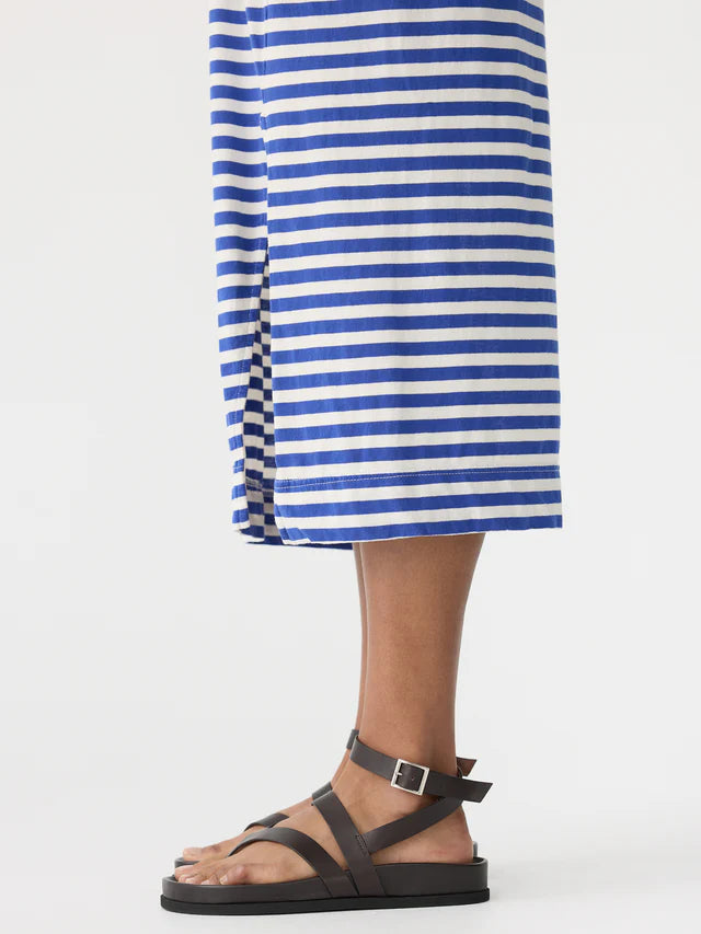 Bassike Stripe V Neck Jersey Slip Dress in Natural and Cobalt