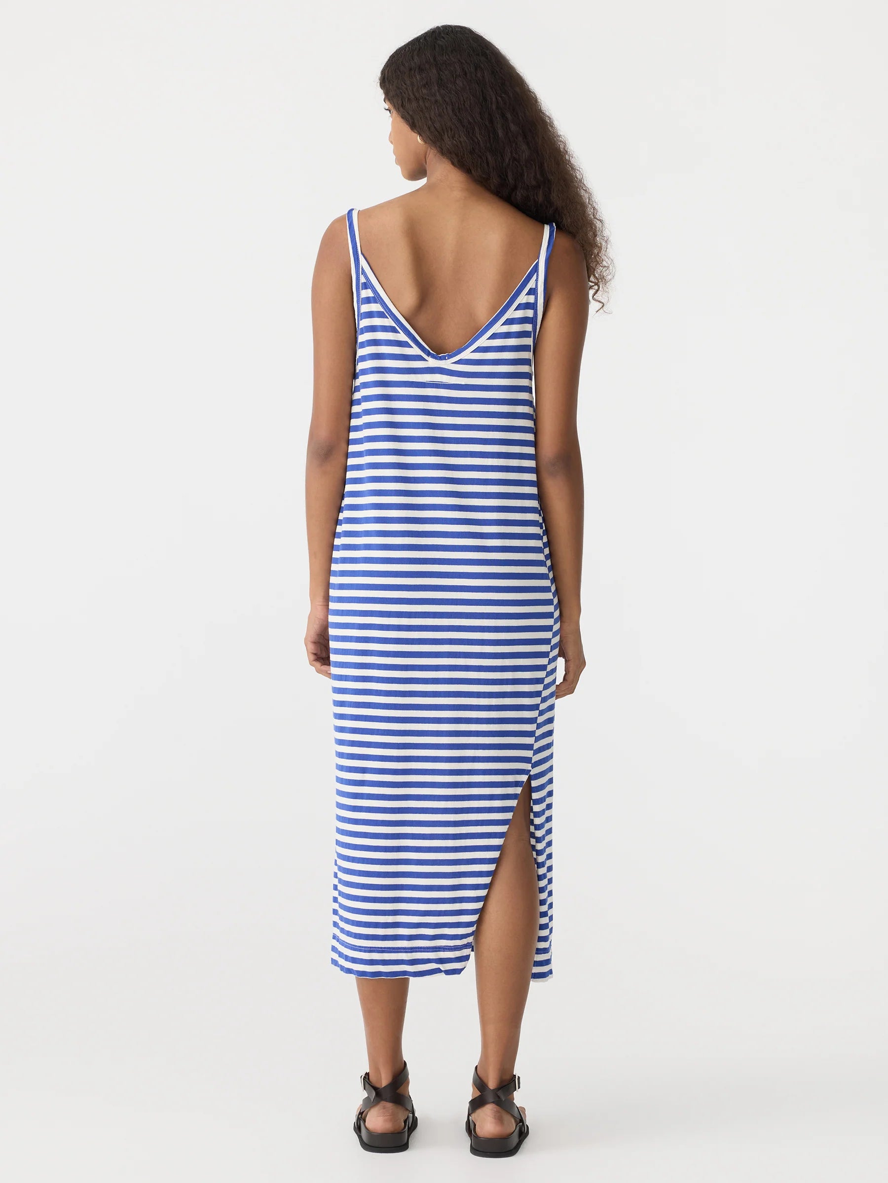 Bassike Stripe V Neck Jersey Slip Dress in Natural and Cobalt