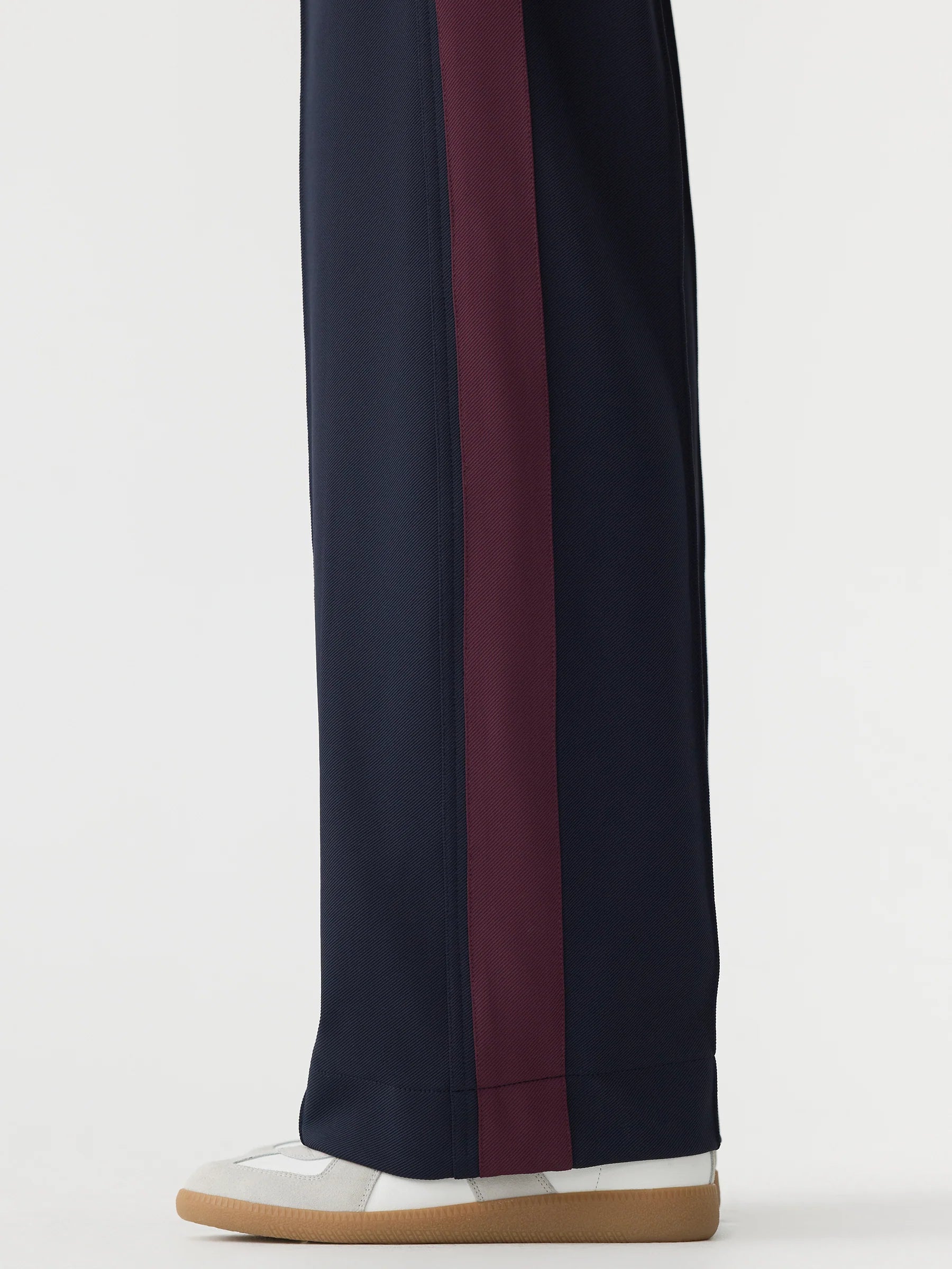 Bassike Twill Stripe Detail Pant in Ink and Burgundy