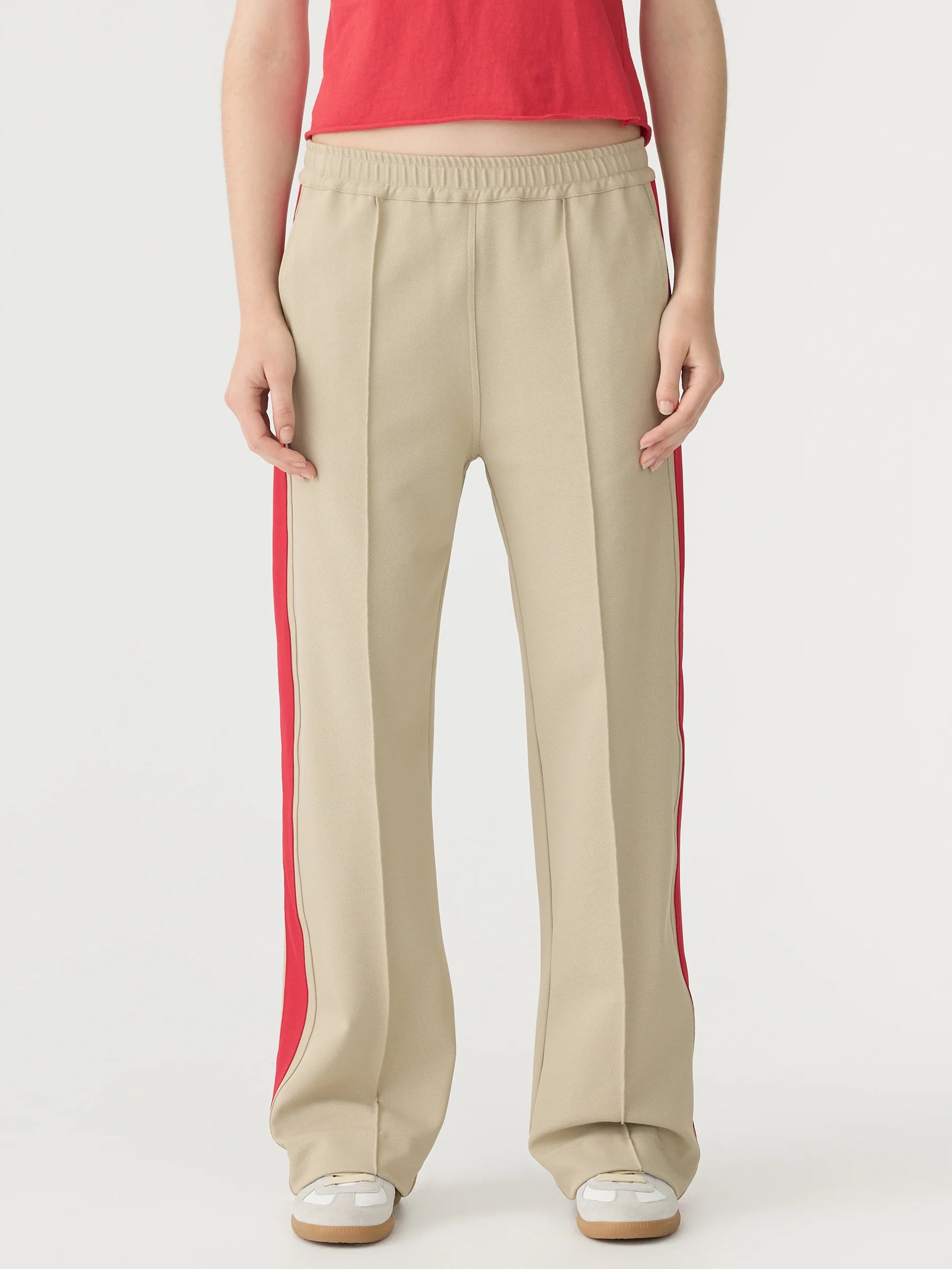 Bassike Twill Stripe Detail Pant in Light Tan and Red