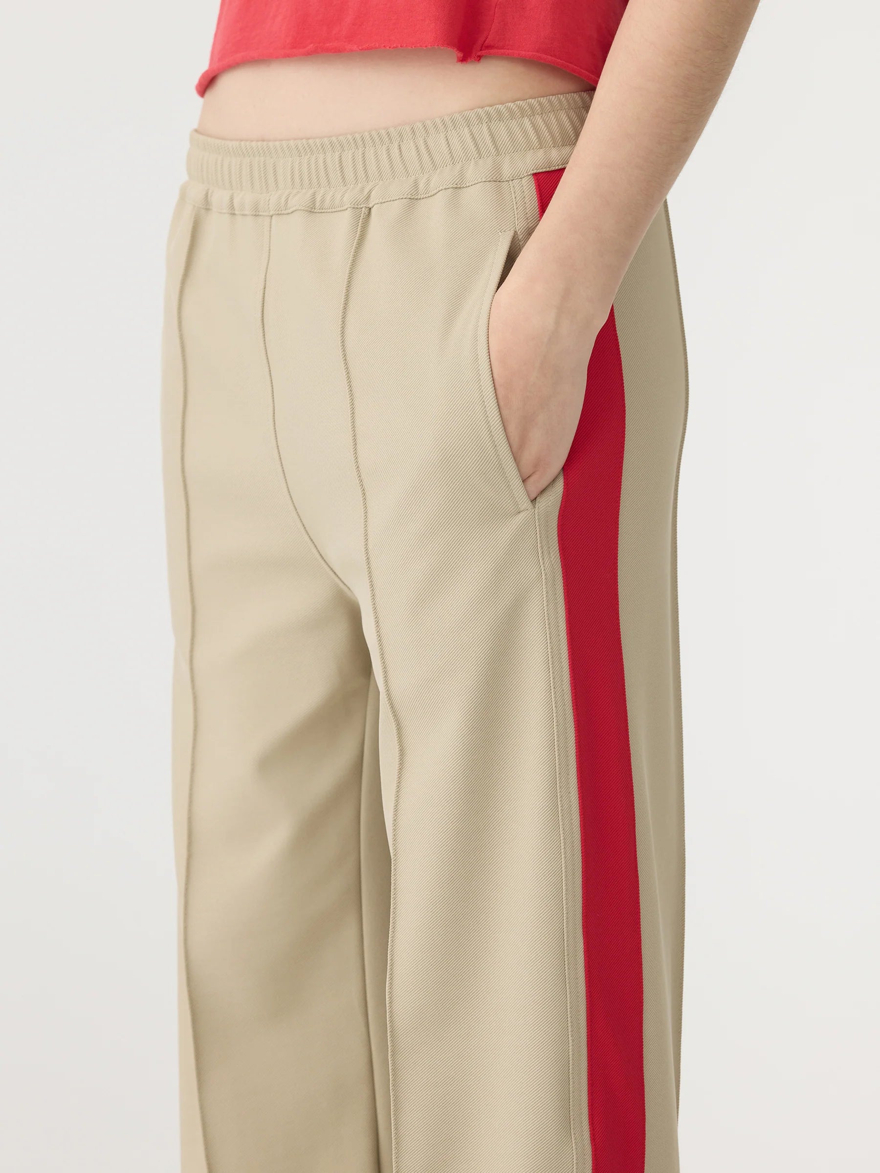 Bassike Twill Stripe Detail Pant in Light Tan and Red