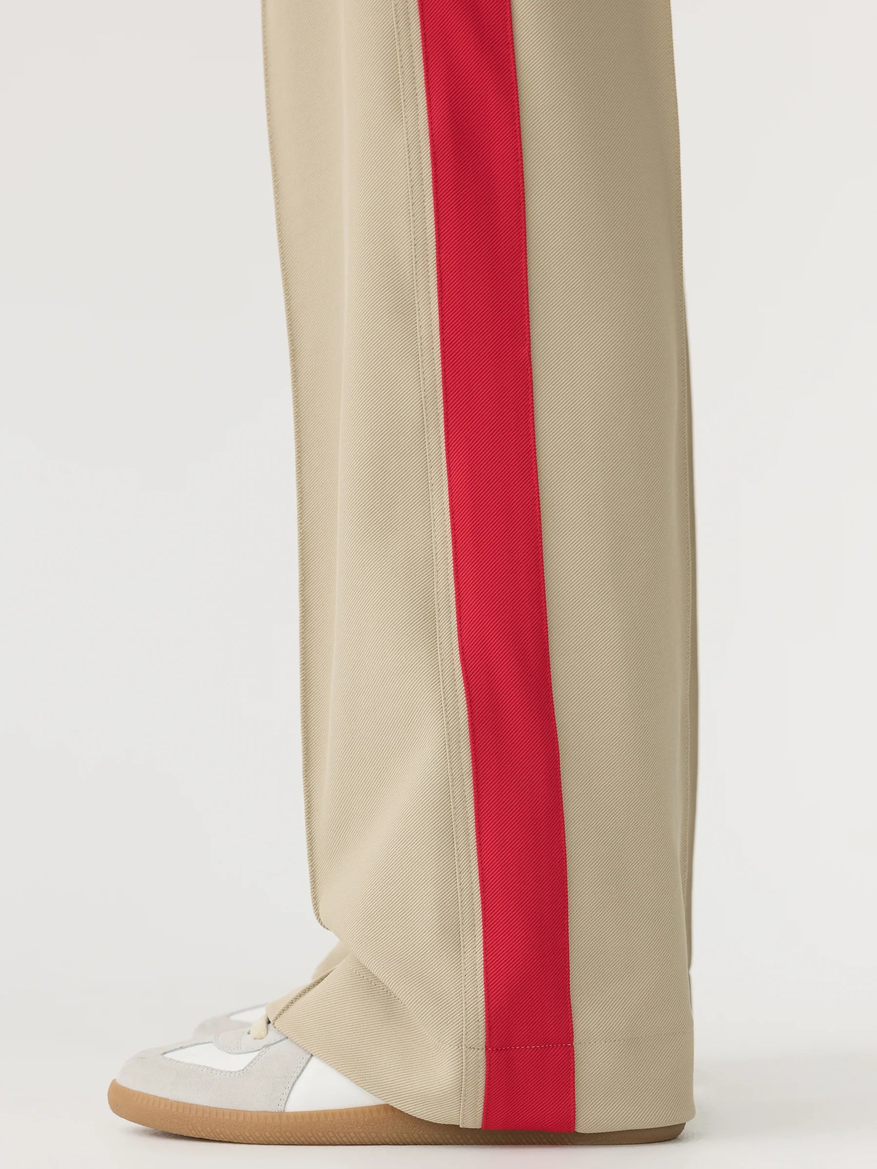 Bassike Twill Stripe Detail Pant in Light Tan and Red