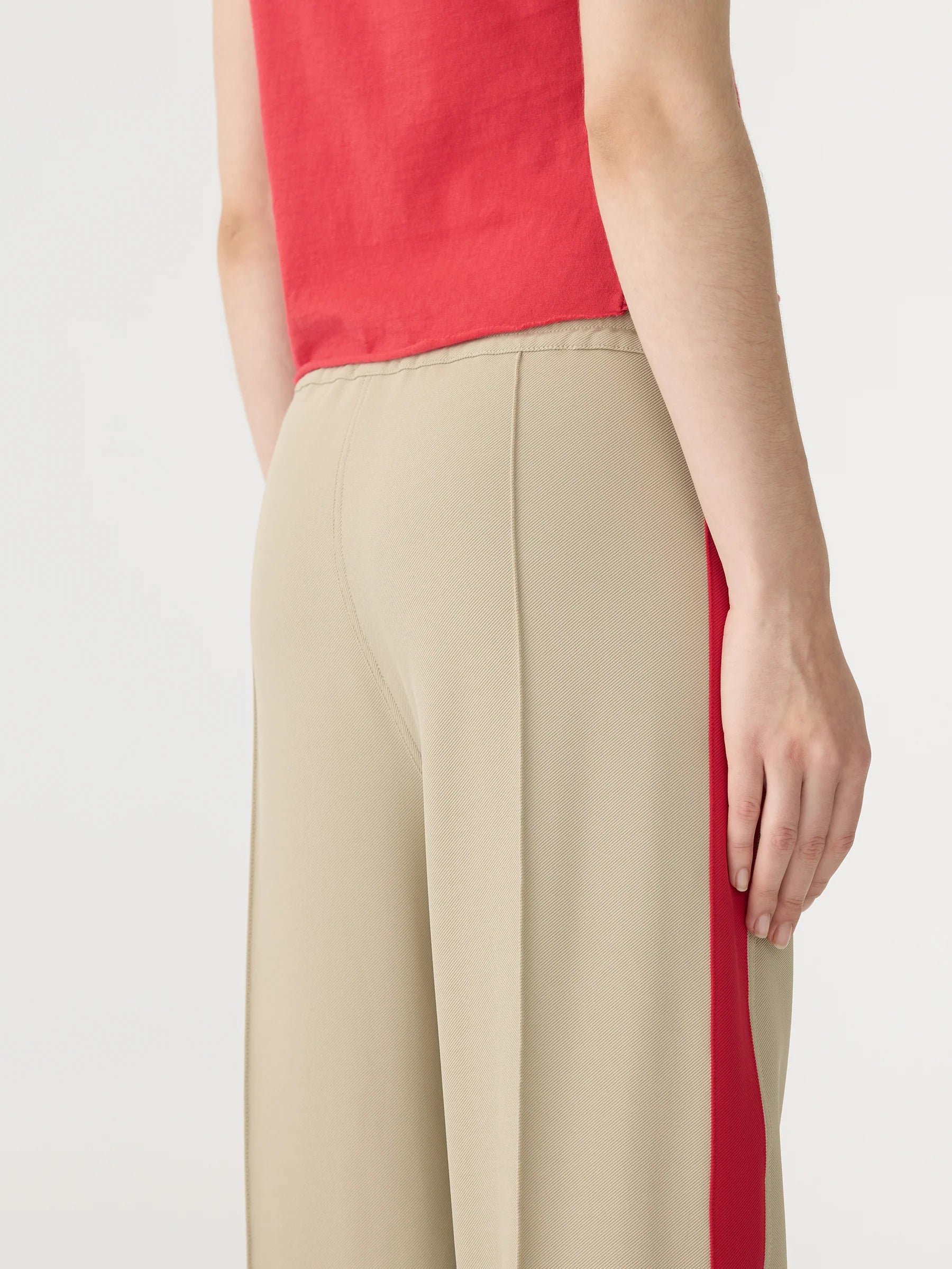 Bassike Twill Stripe Detail Pant in Light Tan and Red