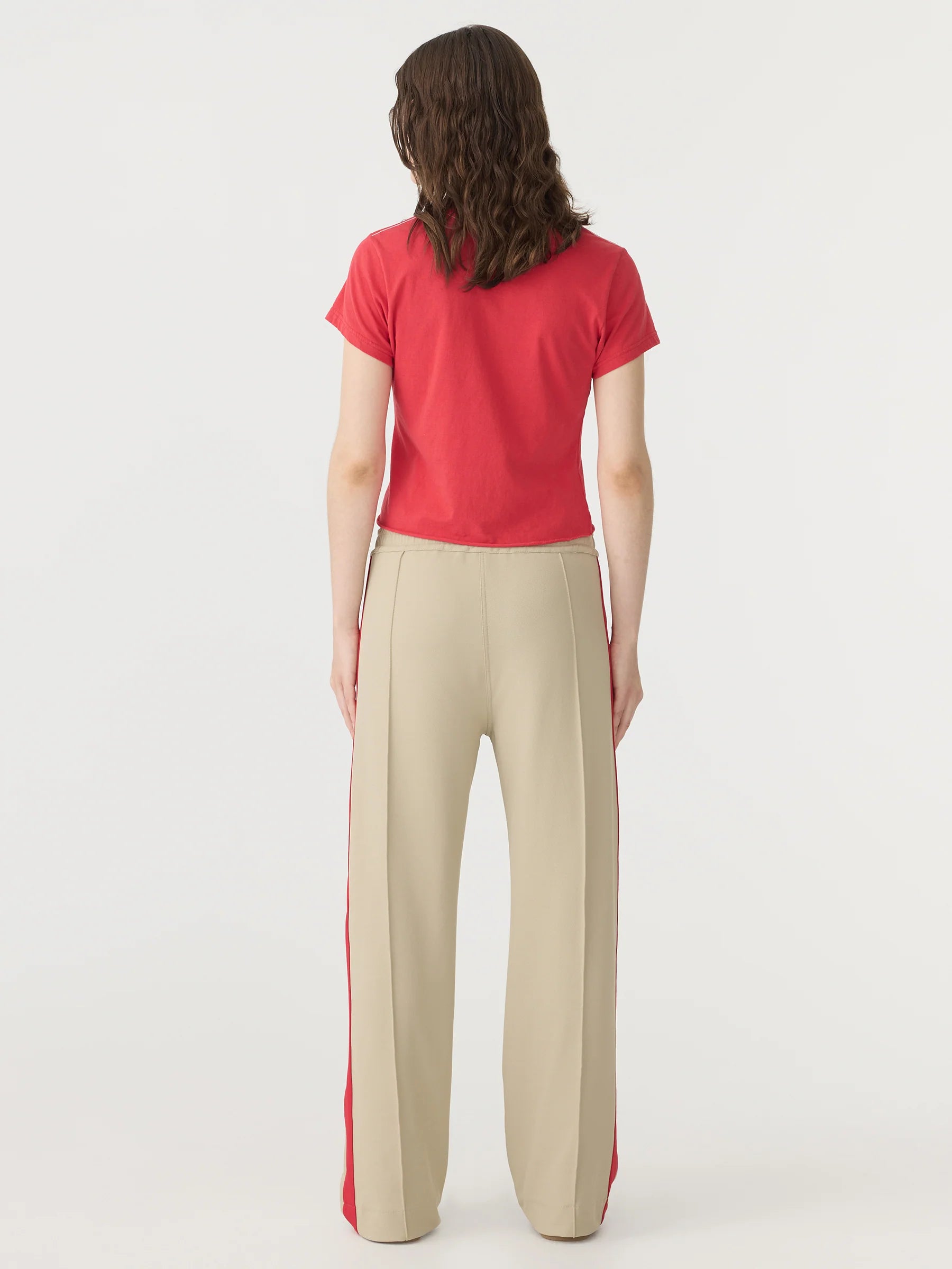 Bassike Twill Stripe Detail Pant in Light Tan and Red