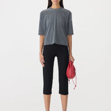 Bassike Mesh Boxy Seam Detail T-Shirt in Washed Black