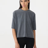 Bassike Mesh Boxy Seam Detail T-Shirt in Washed Black