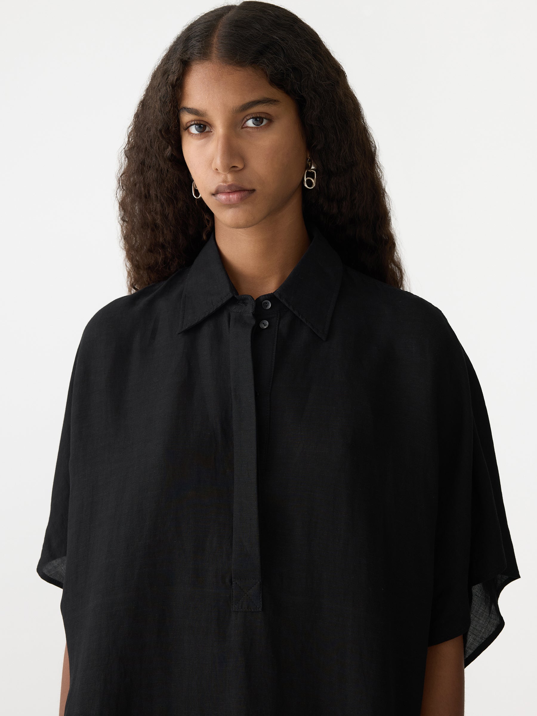 Bassike Boxy Placket Dress in Black