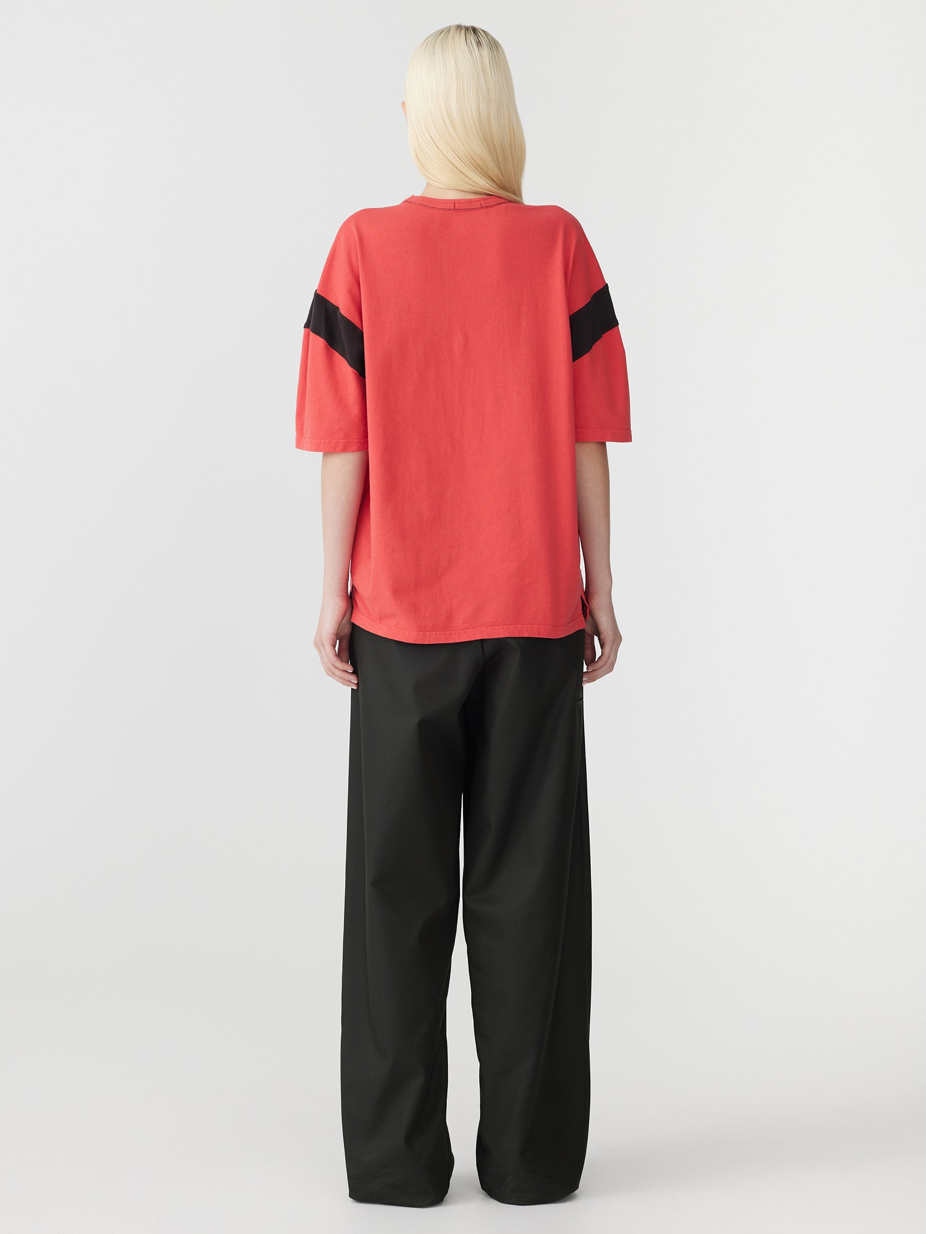 Bassike Dyed Oversized Gusset Detail T-Shirt in Hibiscus and Black