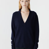 Bassike Low V Neck Slouch Knit In Ink