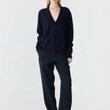 Bassike Low V Neck Slouch Knit In Ink