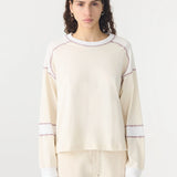 Bassike Long Sleeve Slouch Panelled T-Shirt in Canvas White and White and Plum