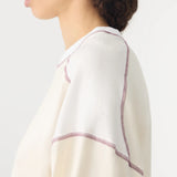Bassike Long Sleeve Slouch Panelled T-Shirt in Canvas White and White and Plum