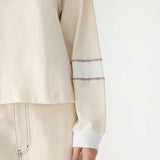 Bassike Long Sleeve Slouch Panelled T-Shirt in Canvas White and White and Plum