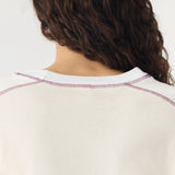 Bassike Long Sleeve Slouch Panelled T-Shirt in Canvas White and White and Plum