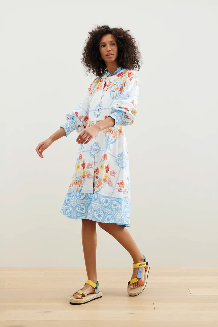 Binny Casa Azul Dress in White Multi