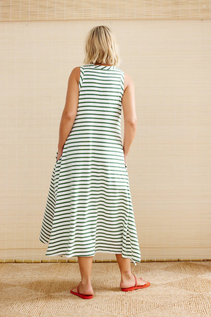 Binny Swahili Dress in Green and White