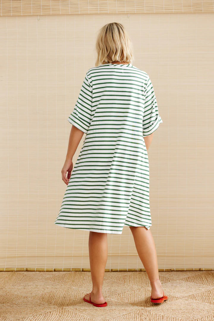 Binny The Tanzania Border Dress in Green and White