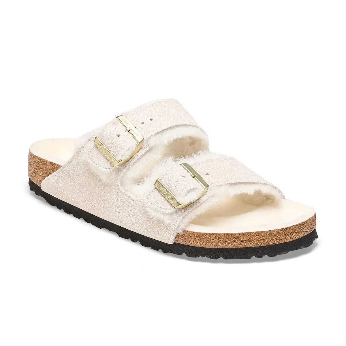 Birkenstock Arizona Shearling in Antique White Suede (Narrow)