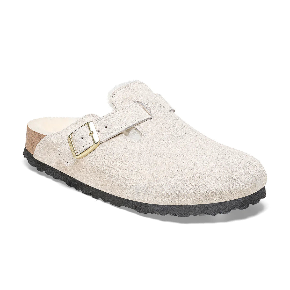 Birkenstock Boston Shearling in Antique White Suede (Narrow)