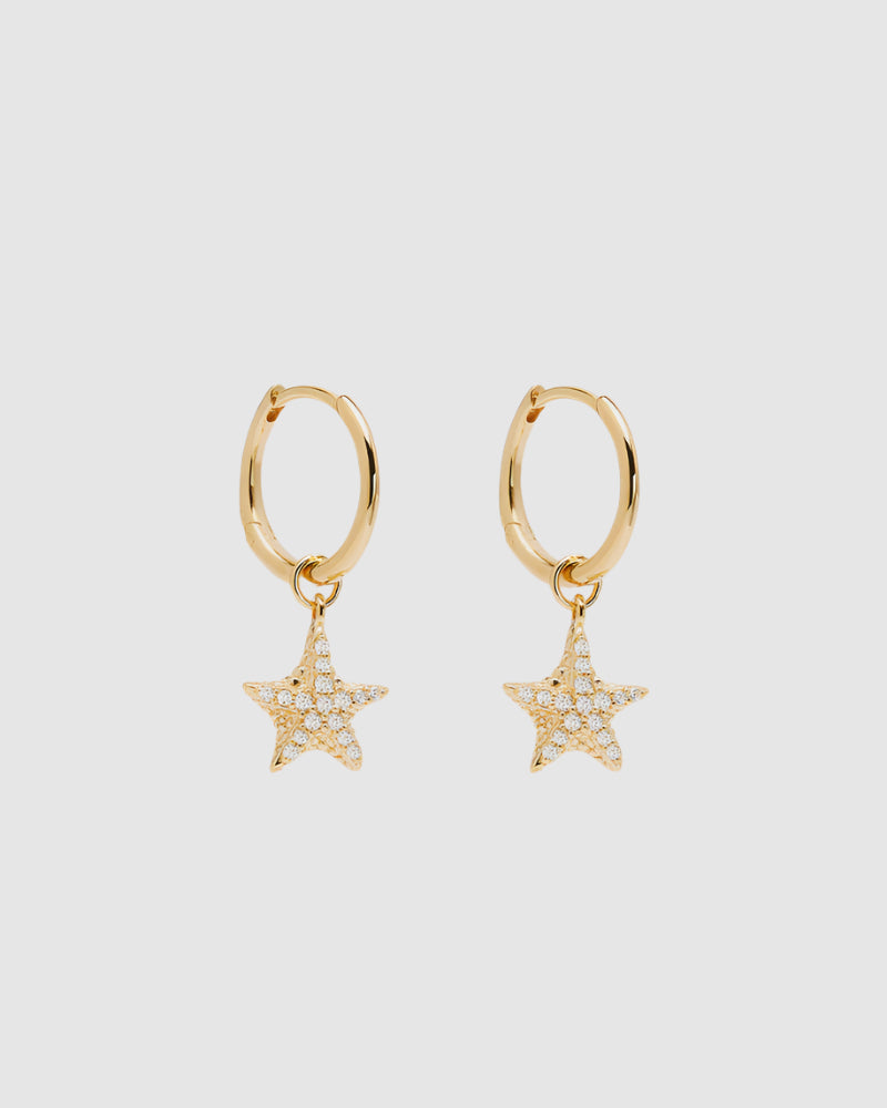 By Charlotte By The Sea Crystal Starfish Hoops in 18K Gold Vermeil