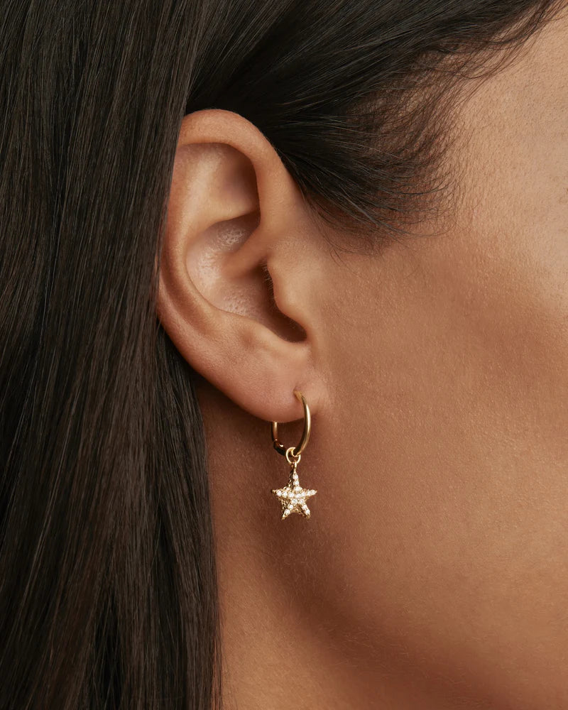 By Charlotte By The Sea Crystal Starfish Hoops in 18K Gold Vermeil