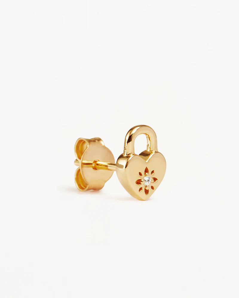 By Charlotte Crystal Lotus Heart Padlock Stud Earrings in 18K Gold Vermeil