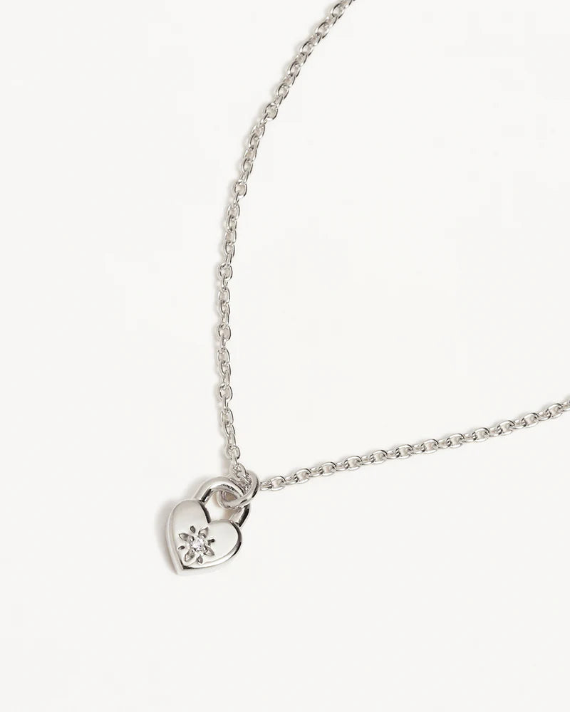 By Charlotte Crystal Lotus Heart Padlock Necklace in Silver