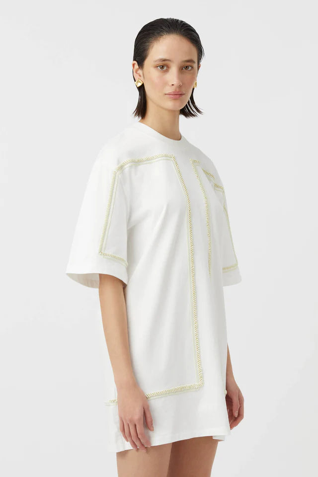 Camilla and Marc Fortuna Mini Tee Dress in Soft White and Lemon Milk