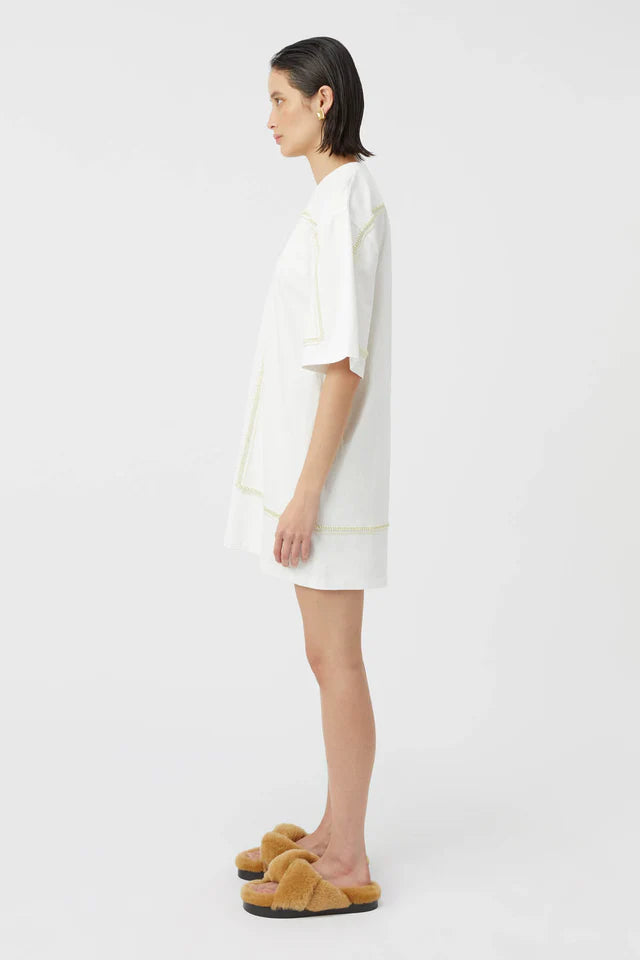 Camilla and Marc Fortuna Mini Tee Dress in Soft White and Lemon Milk