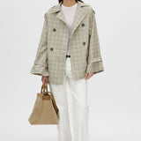 Camilla and Marc Kinetic Tattersal Trench in Taupe Check