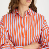 LMND Chiara Long Sleeve Shirt Multi Stripe in Spicy Orange and Himalayan and Blue