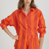 LMND Chiara Long Sleeve Shirt in Spicy Orange Stripe