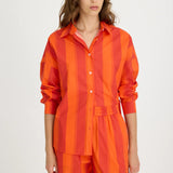 LMND Chiara Long Sleeve Shirt in Spicy Orange Stripe