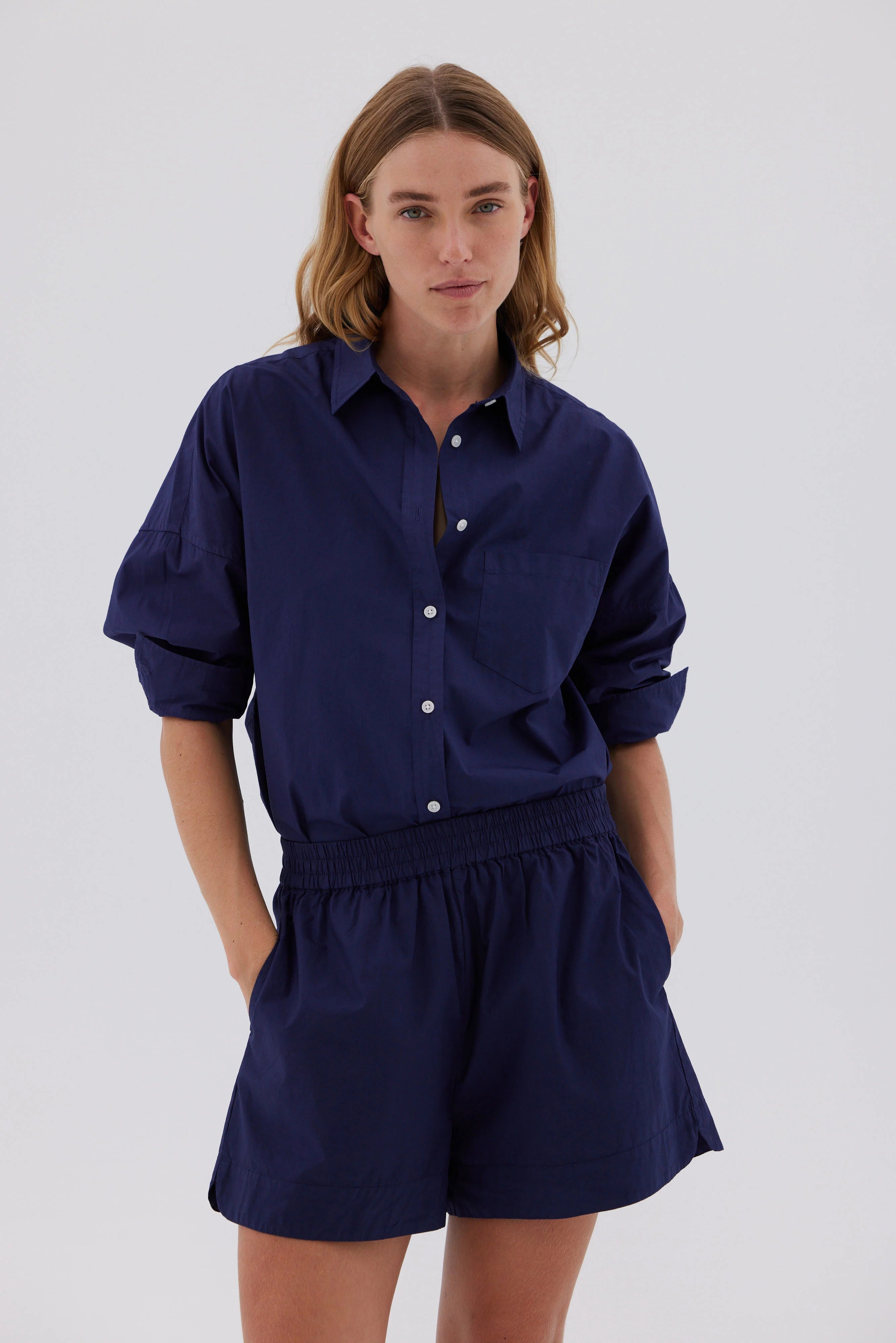 LMND Chiara Long Sleeve Shirt Classic in Navy