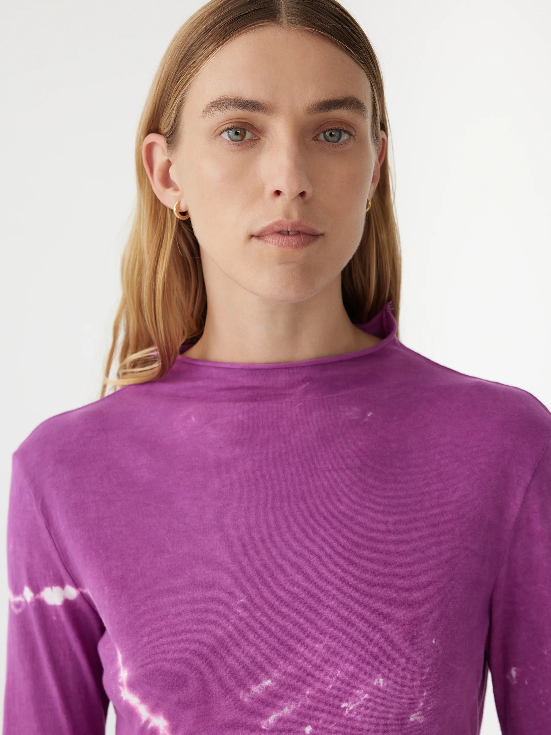 Bassike Crescent Dye Raised Neck Tee in Magenta