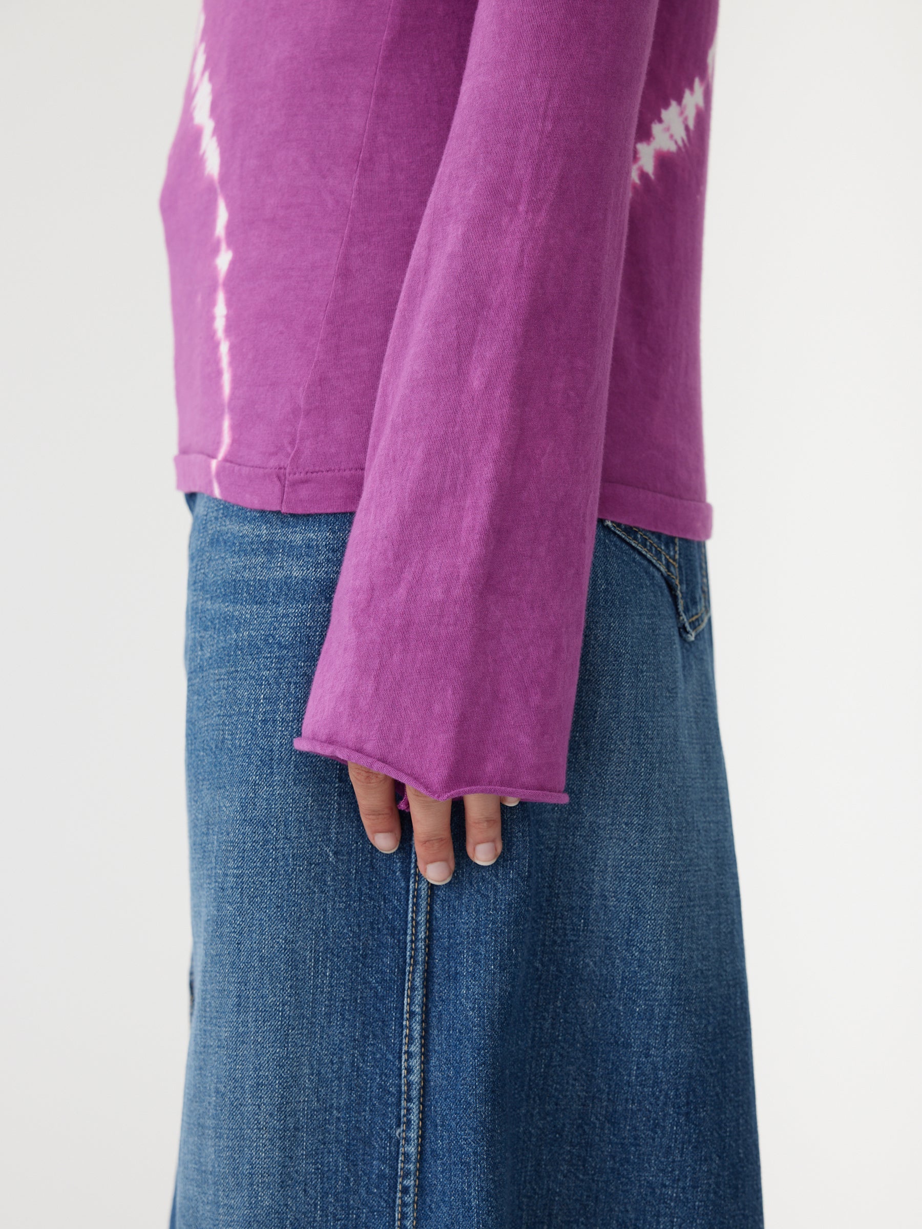 Bassike Crescent Dye Raised Neck Tee in Magenta