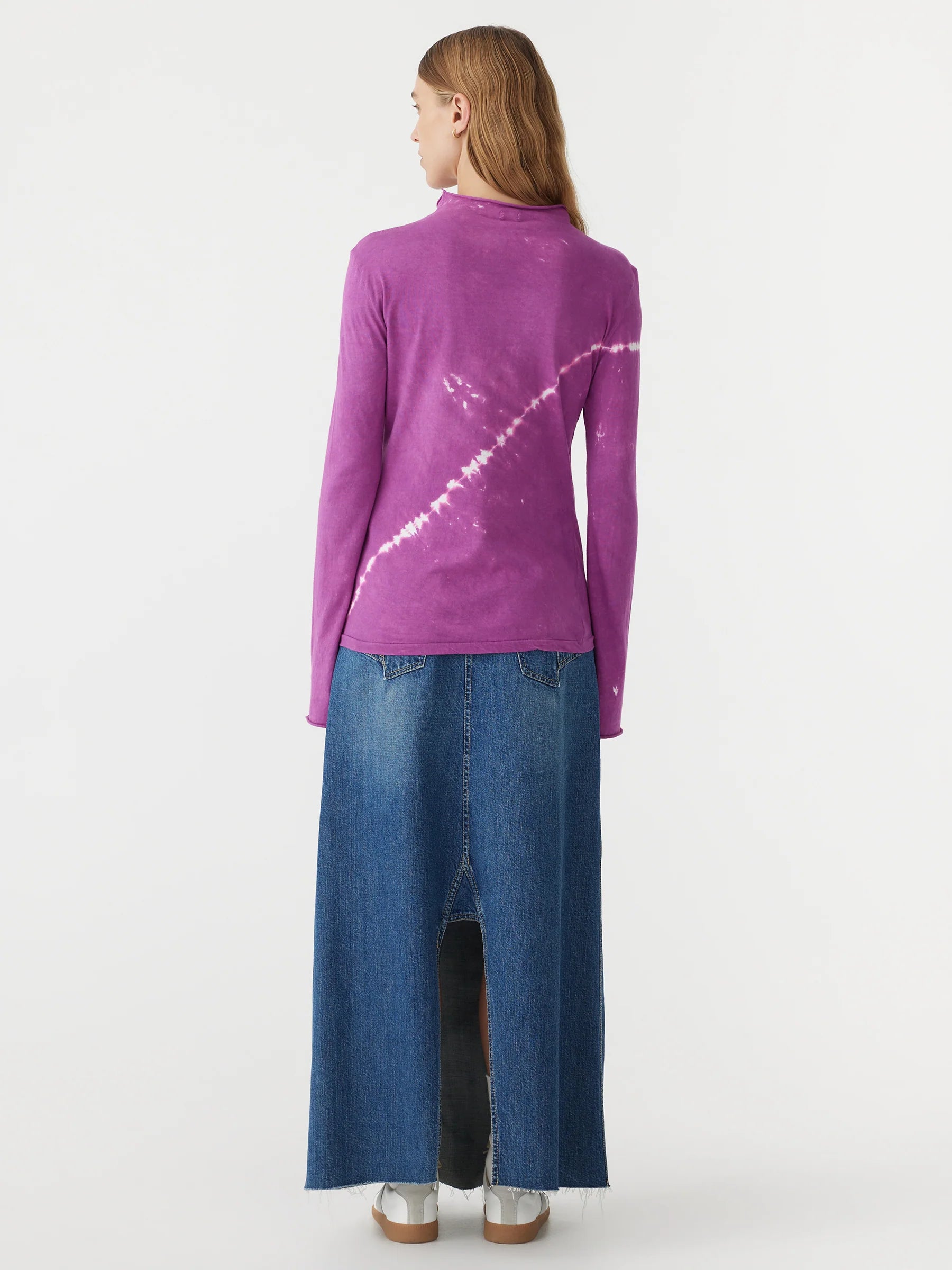 Bassike Crescent Dye Raised Neck Tee in Magenta