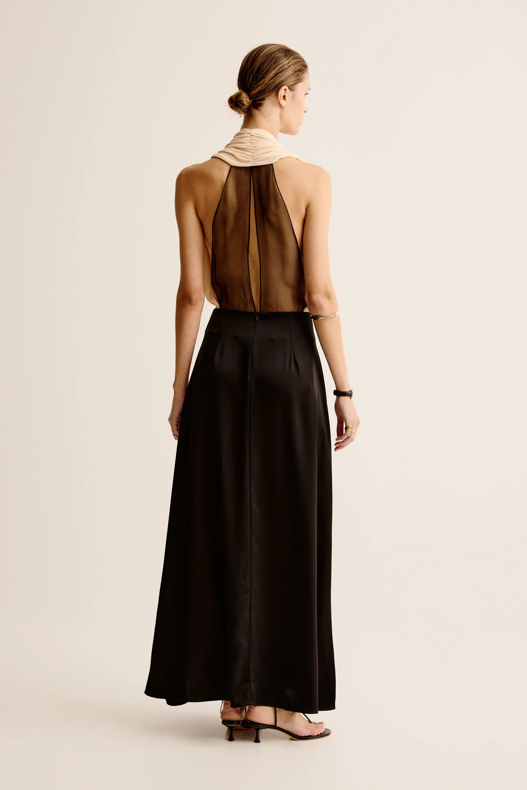 Esse Studios Vino Drape Dress in Macadamia and Black