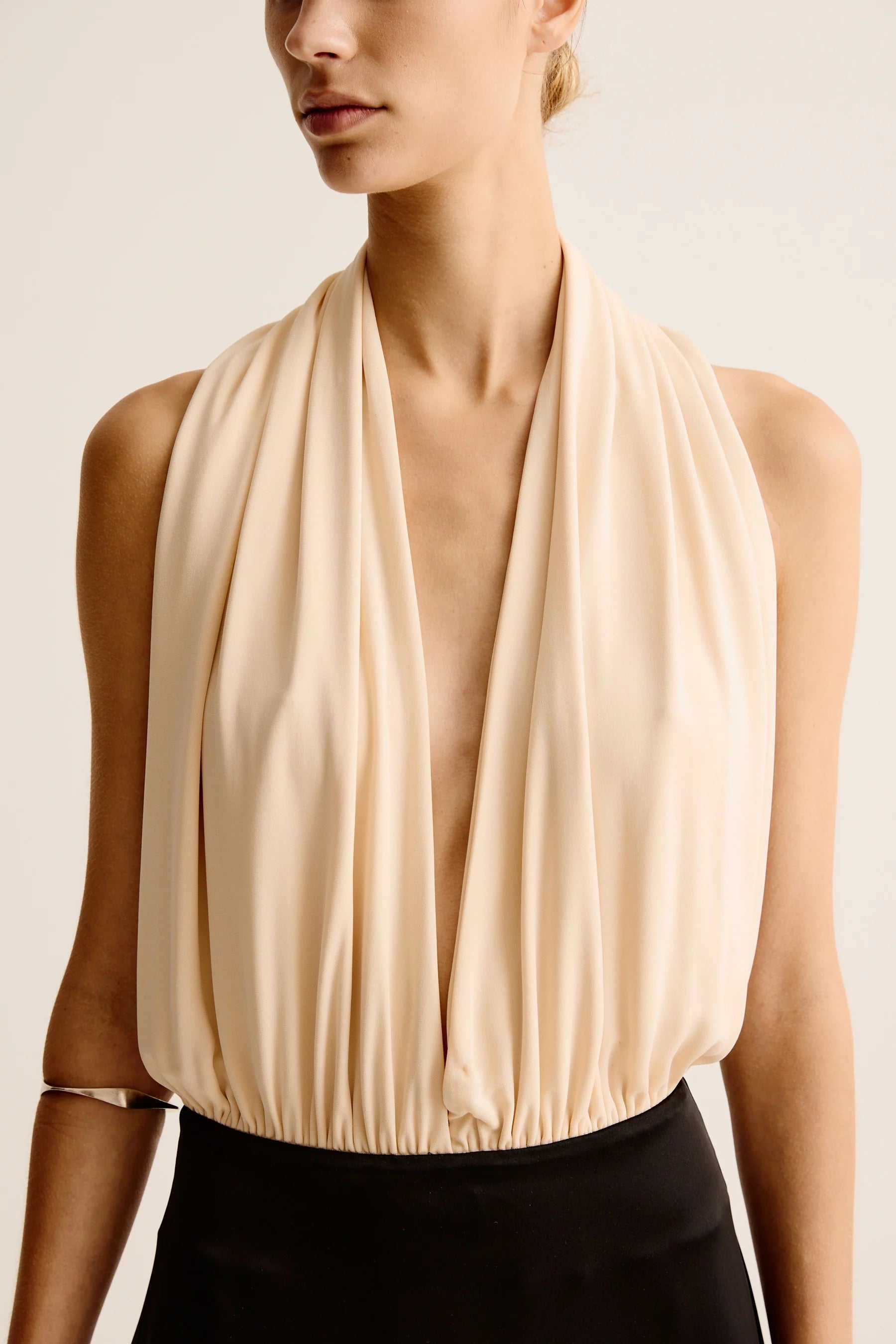 Esse Studios Vino Drape Dress in Macadamia and Black