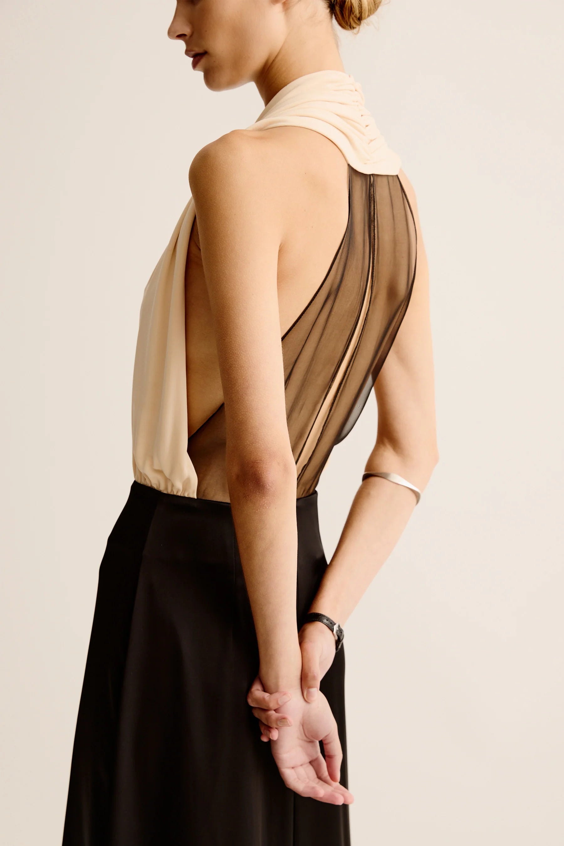 Esse Studios Vino Drape Dress in Macadamia and Black